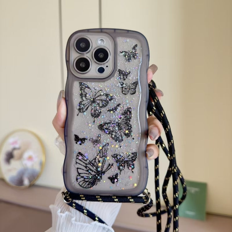 Crossbody Wave Edge Butterfly TPU Phone Case, For iPhone 15 Pro Max, For iPhone 15 Pro, For iPhone 15 Plus, For iPhone 15