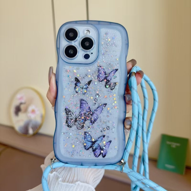 Crossbody Wave Edge Butterfly TPU Phone Case, For iPhone 15 Pro Max, For iPhone 15 Pro, For iPhone 15 Plus, For iPhone 15