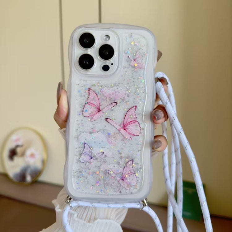 Crossbody Wave Edge Butterfly TPU Phone Case, For iPhone 15 Pro Max, For iPhone 15 Pro, For iPhone 15 Plus, For iPhone 15