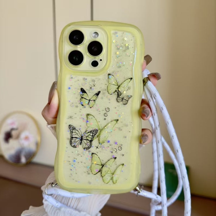 Crossbody Wave Edge Butterfly TPU Phone Case, For iPhone 15 Pro Max, For iPhone 15 Pro, For iPhone 15 Plus, For iPhone 15