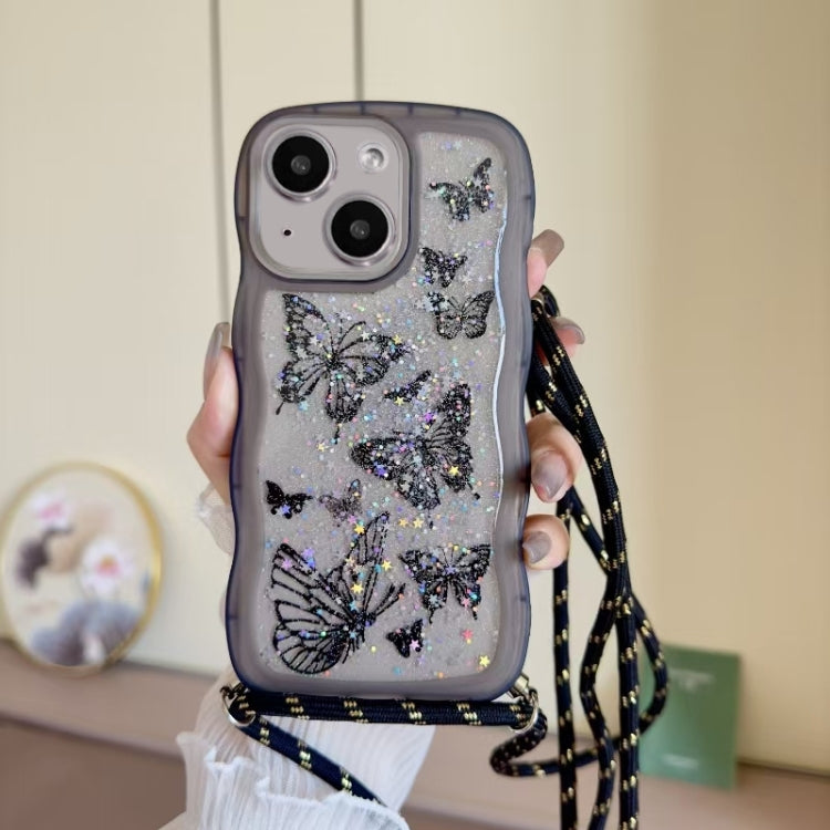 Crossbody Wave Edge Butterfly TPU Phone Case, For iPhone 15 Pro Max, For iPhone 15 Pro, For iPhone 15 Plus, For iPhone 15