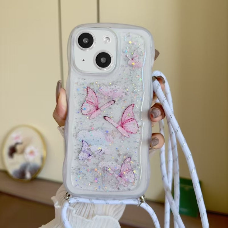 Crossbody Wave Edge Butterfly TPU Phone Case, For iPhone 15 Pro Max, For iPhone 15 Pro, For iPhone 15 Plus, For iPhone 15