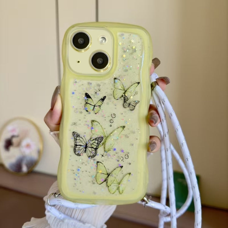 Crossbody Wave Edge Butterfly TPU Phone Case, For iPhone 15 Pro Max, For iPhone 15 Pro, For iPhone 15 Plus, For iPhone 15