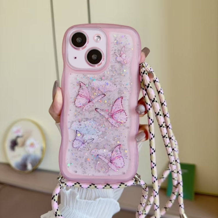 Crossbody Wave Edge Butterfly TPU Phone Case, For iPhone 15 Pro Max, For iPhone 15 Pro, For iPhone 15 Plus, For iPhone 15