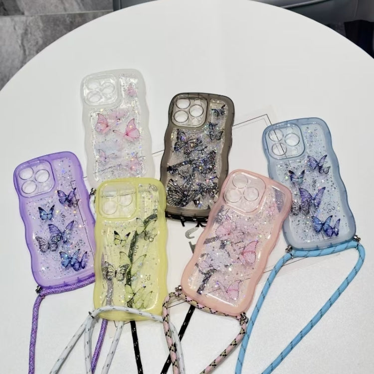 Crossbody Wave Edge Butterfly TPU Phone Case, For iPhone 15 Pro Max, For iPhone 15 Pro, For iPhone 15 Plus, For iPhone 15
