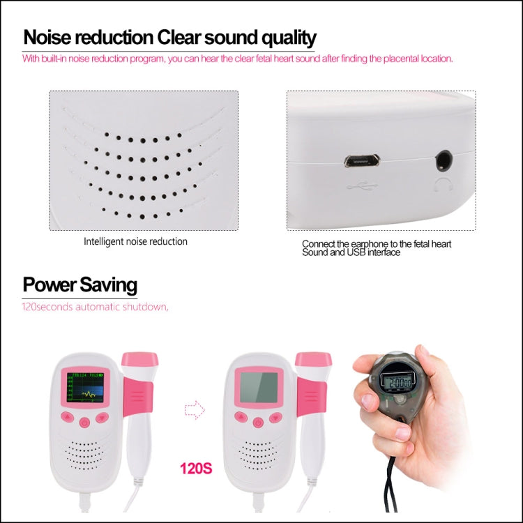 RZ-100S9 LED Fetal Doppler Ultrasound Sound Baby Heartbeat Detector Monitor Digital Prenatal Pocket Fetal Doppler Stethoscope, RZ-100S9