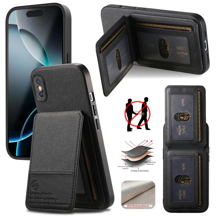جراب هاتف ببطاقة RFID عمودية من نسيج التويل، جلد، مناسب لأجهزة iPhone 12 Pro وiPhone 11 Pro Max وiPhone 11 وiPhone 11 Pro وiPhone X / XS