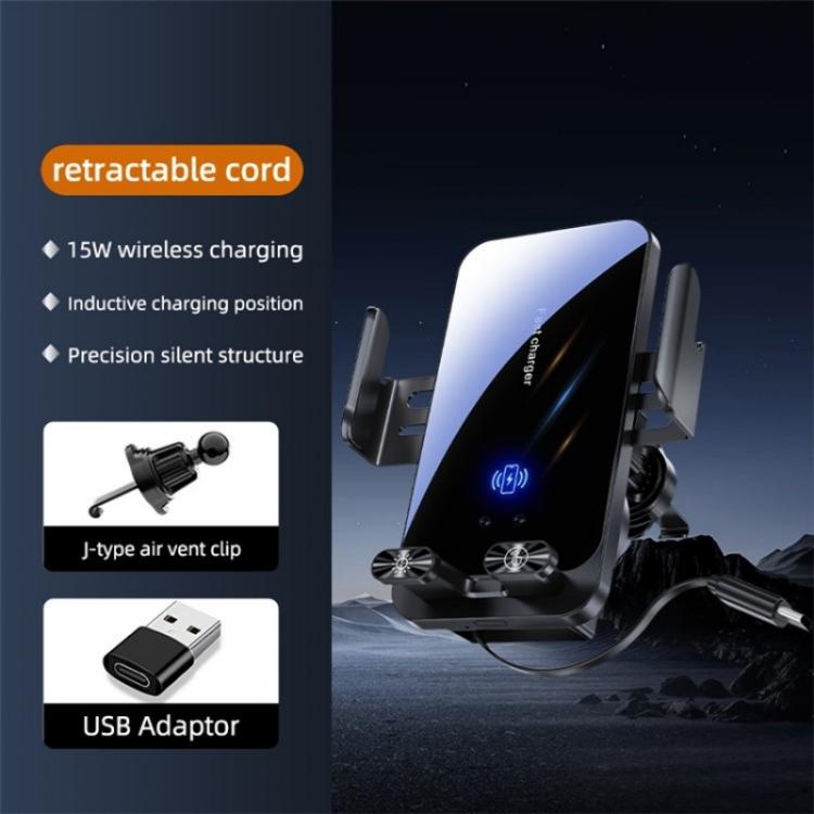 SD05 With Retractable Type-C Cable Car Phone Holder Wireless Charging Mount, SD05