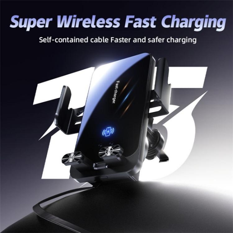 SD05 With Retractable Type-C Cable Car Phone Holder Wireless Charging Mount, SD05