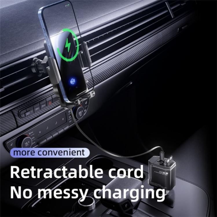 SD05 With Retractable Type-C Cable Car Phone Holder Wireless Charging Mount, SD05