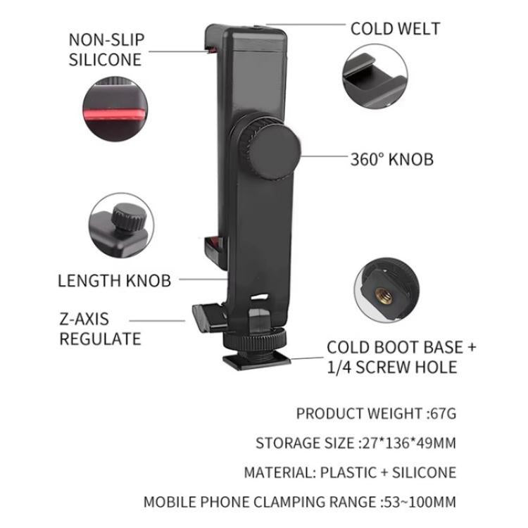 KY18 Live Streaming Photography DSLR Camera Rotating Cellphone Clamp Cold Shoe Mount