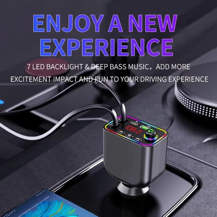 Y4 Retractable Cable Super Fast Charging Car Charger Bluetooth-Compatible MP3 Player, Y4