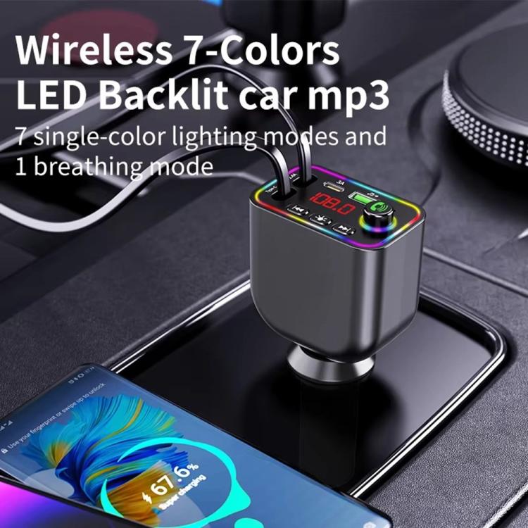Y4 Retractable Cable Super Fast Charging Car Charger Bluetooth-Compatible MP3 Player, Y4
