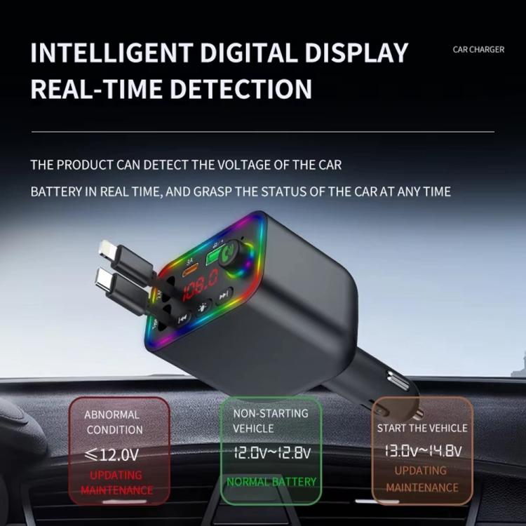 Y4 Retractable Cable Super Fast Charging Car Charger Bluetooth-Compatible MP3 Player, Y4