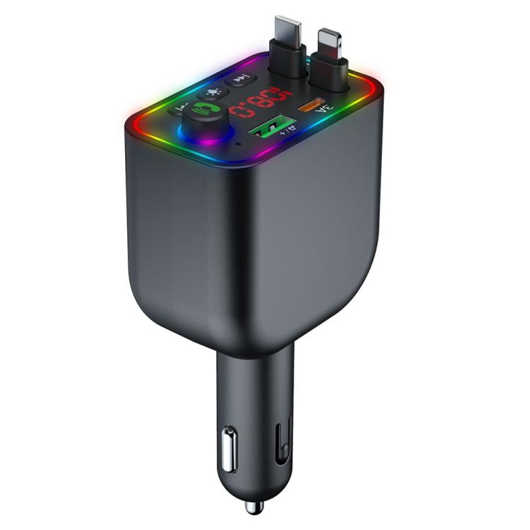 Y4 Retractable Cable Super Fast Charging Car Charger Bluetooth-Compatible MP3 Player, Y4
