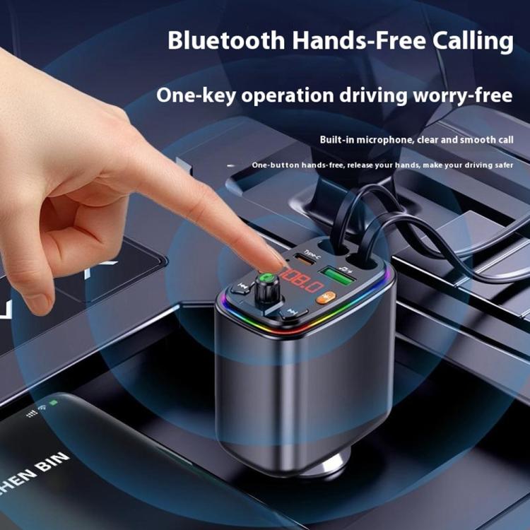 Y10 With Retractable Type C + iP Cable Car Charger FM Transmitter Bluetooth MP3 Player, Y10