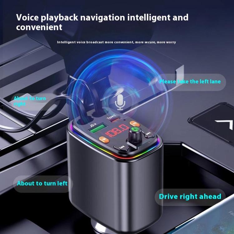 Y10 With Retractable Type C + iP Cable Car Charger FM Transmitter Bluetooth MP3 Player, Y10