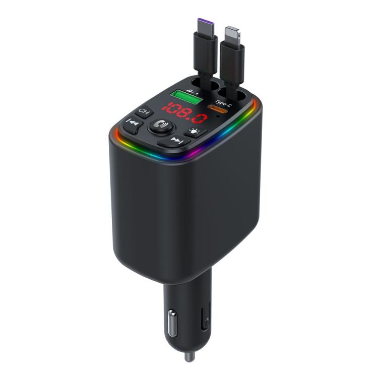 Y9 Retractable Cable Bluetooth FM Transmitter Voltage Display Car Charger MP3 Player, Y9