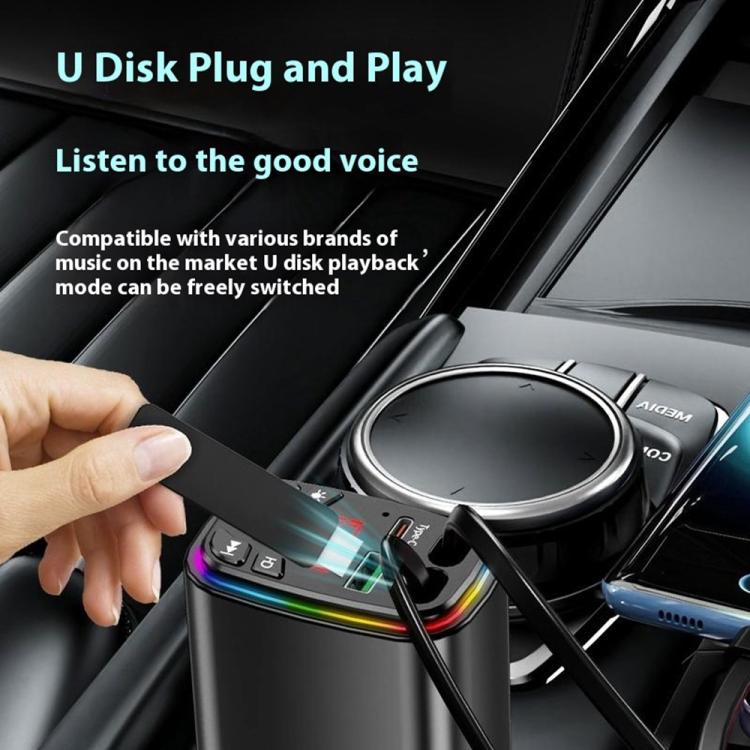 Y9 Retractable Cable Bluetooth FM Transmitter Voltage Display Car Charger MP3 Player, Y9