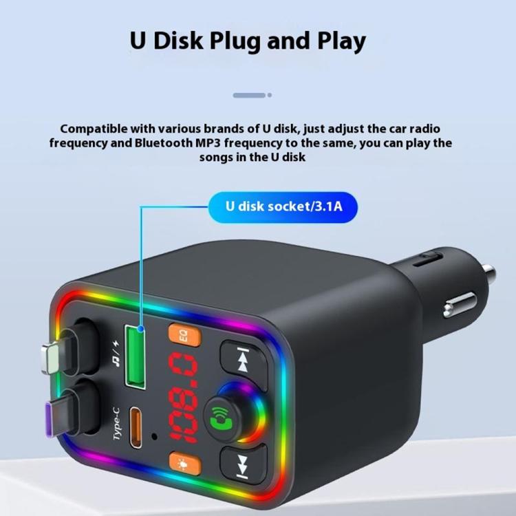 Y6 Retractable Cable EQ Adjustment Bluetooth FM Transmitter Car Charger MP3 Player, Y6