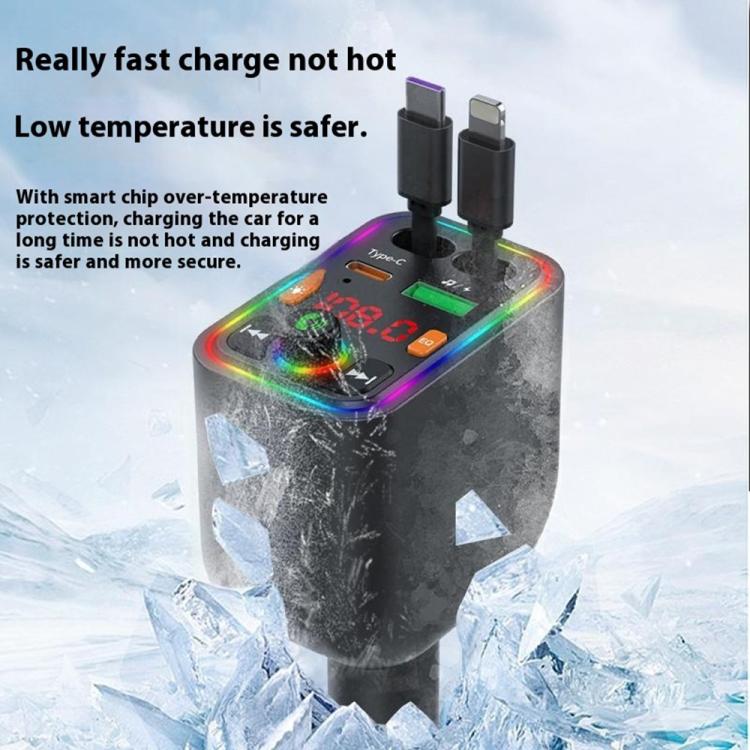 Y6 Retractable Cable EQ Adjustment Bluetooth FM Transmitter Car Charger MP3 Player, Y6