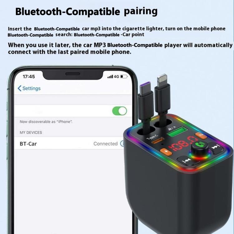 Y6 Retractable Cable EQ Adjustment Bluetooth FM Transmitter Car Charger MP3 Player, Y6