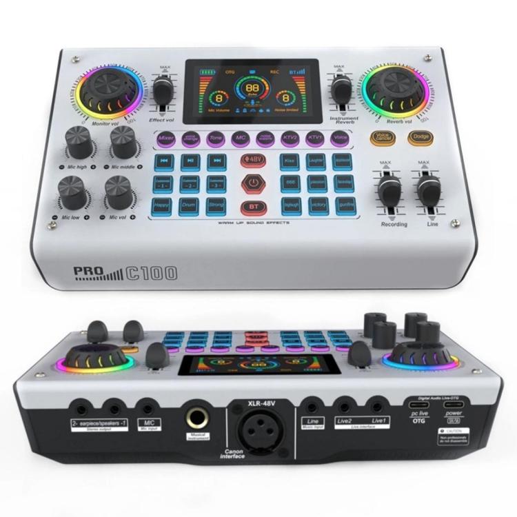 C100 Pro For Streaming / Recording 5 Sound Effects Portable Live Sound Card Audio Mixer