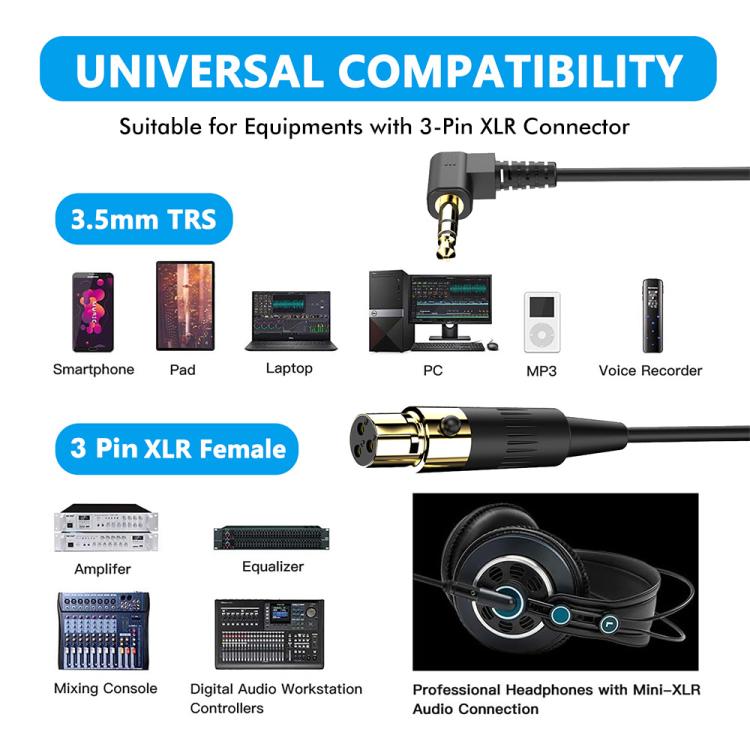 JUNSUNMAY 3.5mm Stereo Male to 3 Pin XLR Female Mixer Spring Extension Adapter Cable, Length: 0.5m