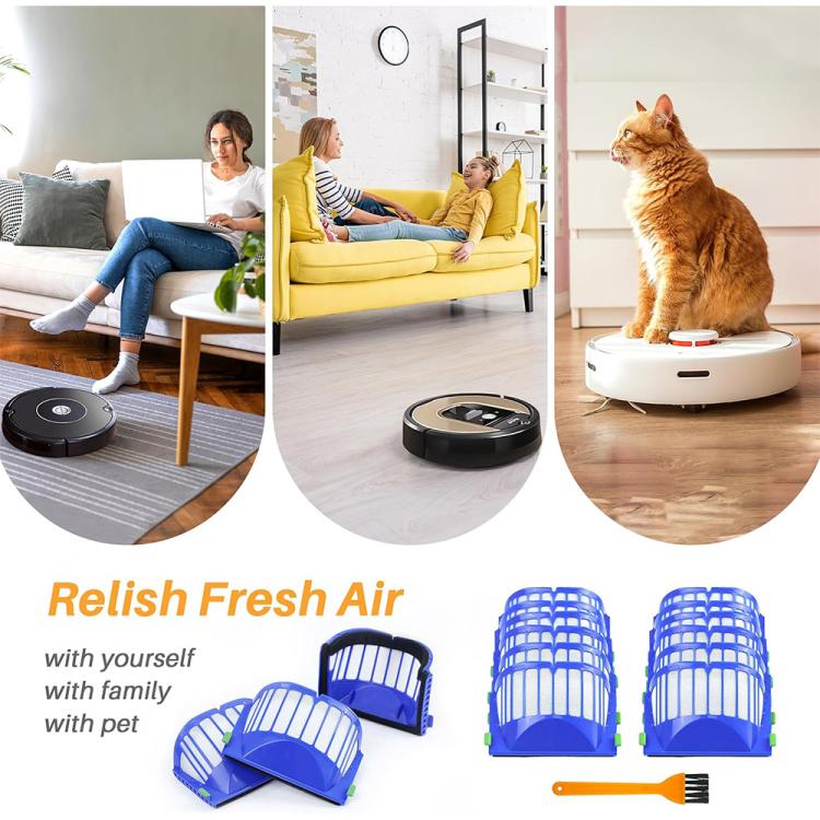 JUNSUNMAY 4pcs Sweeper Clean Filter with Brush for iRobot Roomba 600 Series