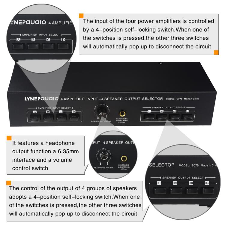 B075 4 Input 4 Ooutput Power Amplifier Speaker Selector Switcher, 300W Sound Quality Per Channel No Loss