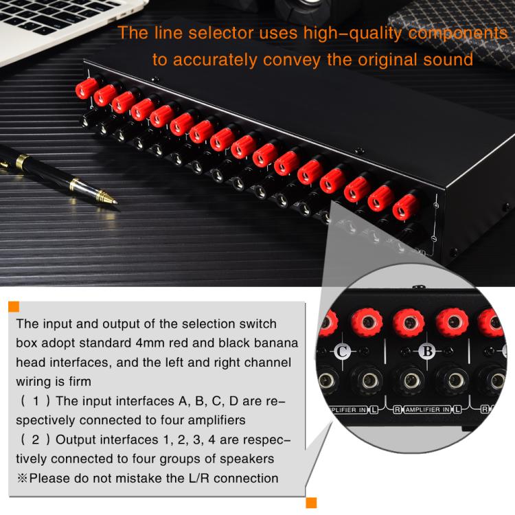 B075 4 Input 4 Ooutput Power Amplifier Speaker Selector Switcher, 300W Sound Quality Per Channel No Loss