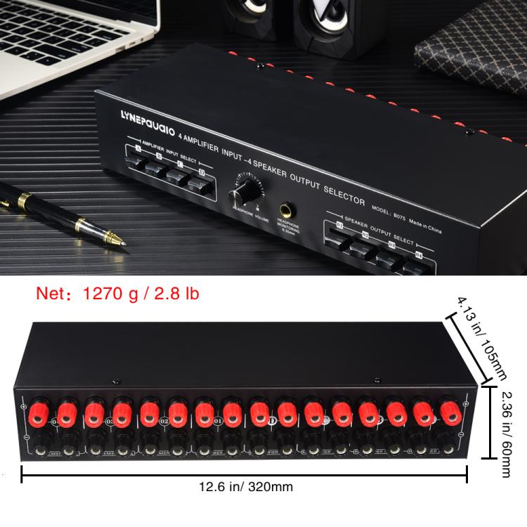 B075 4 Input 4 Ooutput Power Amplifier Speaker Selector Switcher, 300W Sound Quality Per Channel No Loss