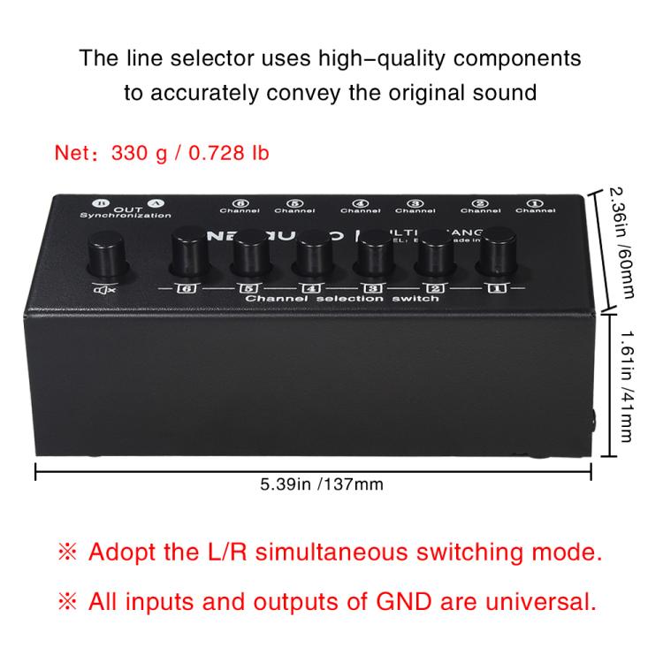 B080 6 Input 2 Output Audio Signal Selector Audio Switcher, 2-Channel Synchronous Output RCA Interface