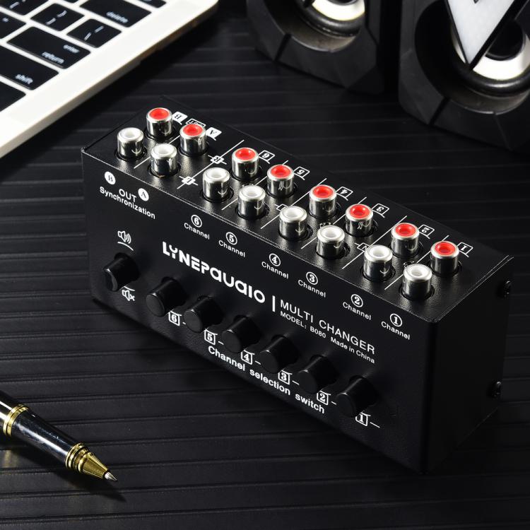 B080 6 Input 2 Output Audio Signal Selector Audio Switcher, 2-Channel Synchronous Output RCA Interface