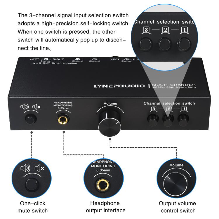B082 3 Input 3 Output Audio Signal Selector Balanced Line Switcher