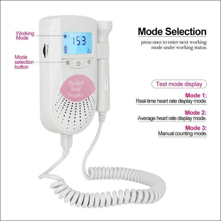 FD-100 Digital Fetal Doppler Ultrasound Sound Baby Heartbeat Detector Monitor LED Digital Prenatal Pocket Fetal Doppler Stethoscope (Pink), FD-100 (Pink)