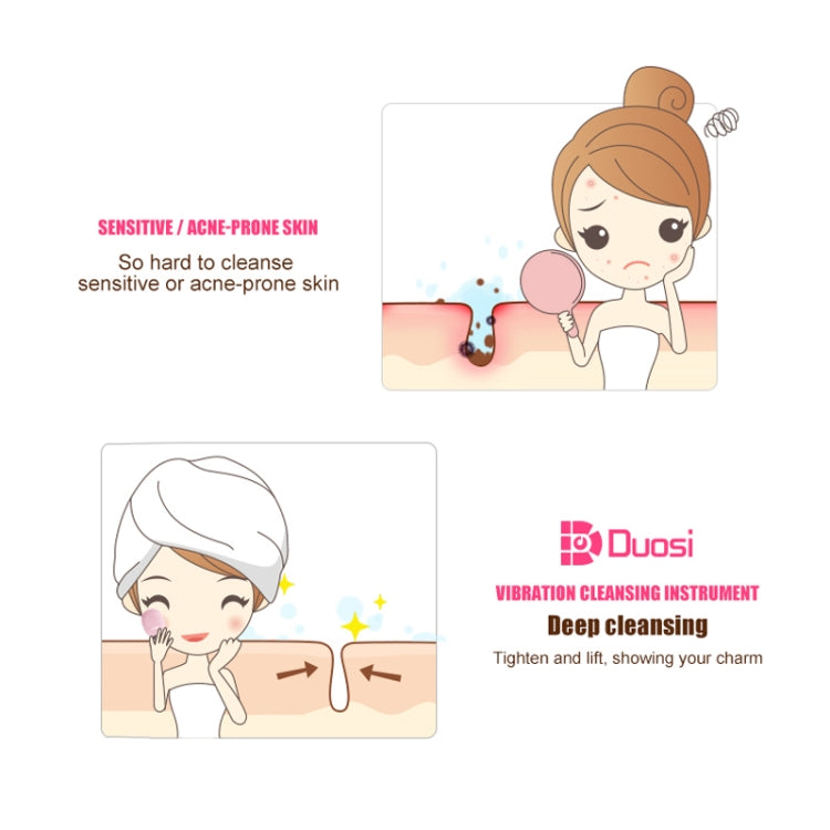 Duosi 2in1 Electric Facial Cleansing Brush Waterproof face Skin Cleansing Massager Silicone Vibration Scrubber Pore Clear Blackhead Remover