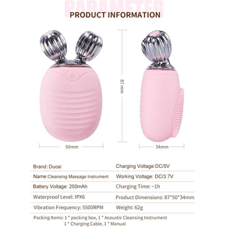 Duosi 2in1 Electric Facial Cleansing Brush Waterproof face Skin Cleansing Massager Silicone Vibration Scrubber Pore Clear Blackhead Remover