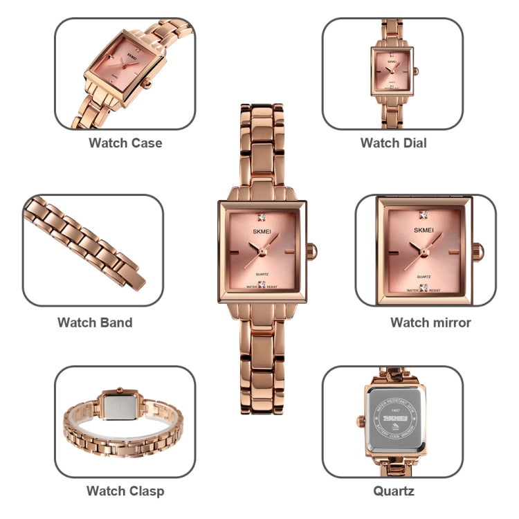 SKMEI 1407 Business Fashion Watch with Diamonds Delicate and Elegant Square Zinc Alloy Quartz Watch for Women