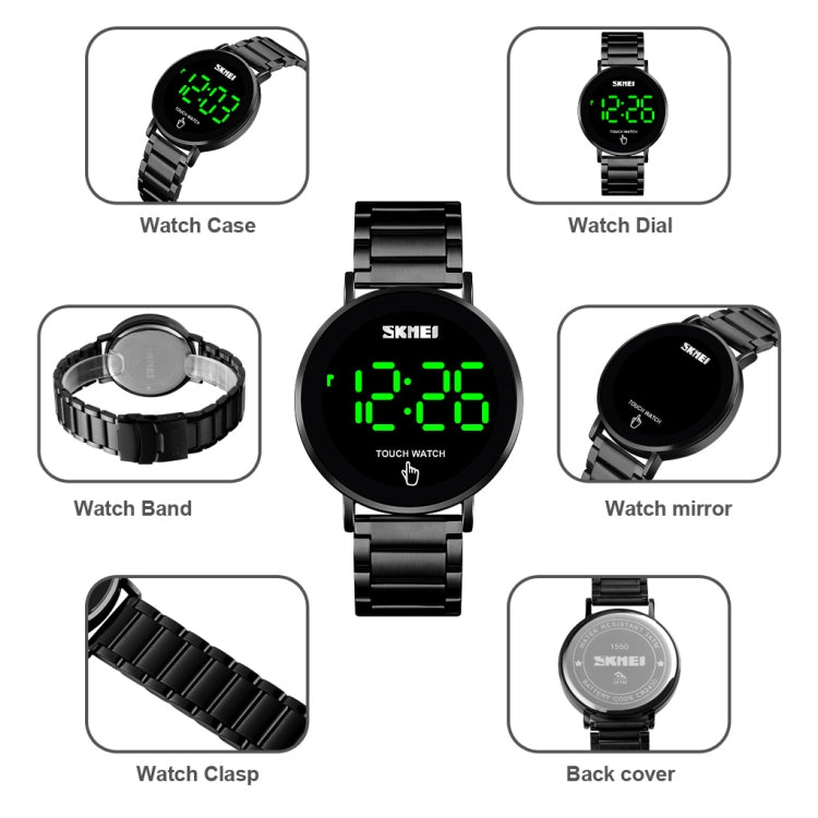 SKMEI 1550 Simple and Stylish LED Touch Screen Men Watch Waterproof Stainless Steel With Electronic Watch