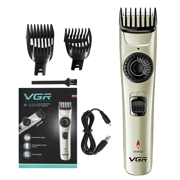 ماكينة قص الشعر VGR V-031 5 وات USB متعددة الأحجام قابلة للتحكم والتشذيب الذاتي، V-031