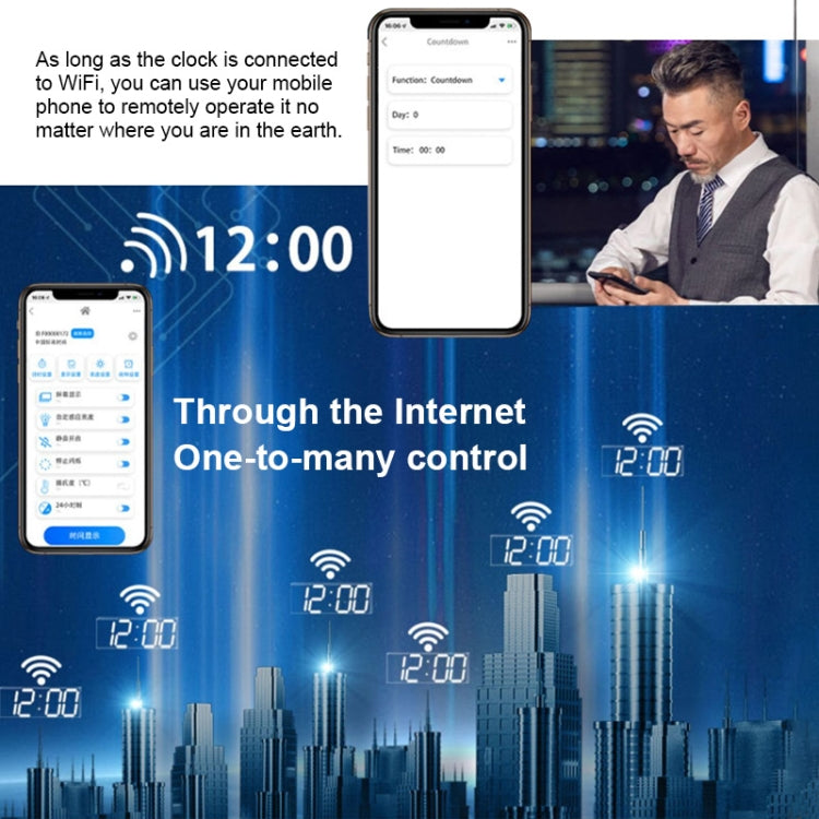 ساعة رقمية LED لغرفة المعيشة، ساعة حائط إبداعية مزودة بخاصية واي فاي، قابس أمريكي، 4 بت واي فاي مجوف أبيض، 4 بت واي فاي مجوف أحمر، 4 بت واي فاي صندوق مغلق أبيض