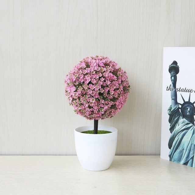 Desktop Simulation Plant Mini Grass Ball Bonsai Decorated Plastic Flower Cherry Blossom Snowball Artificial Flowers