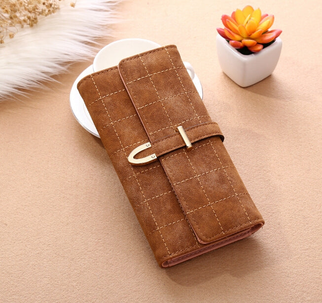 Women Purse Thread Plaid Leather Fashion Design With Polyester Phone Bag Long Slim Ladies Wallet