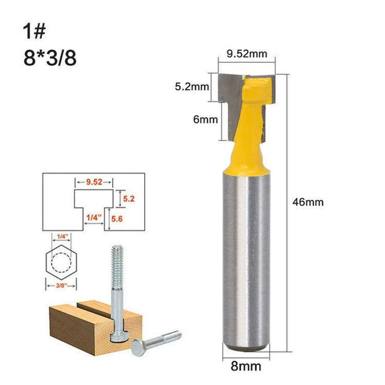 Woodworking Milling Cutter 8-handle Keyhole Cutter Photo Frame Wall-mounted T-type Keyhole Cutter, 8x3/8 Inch, 8x1/2 Inch