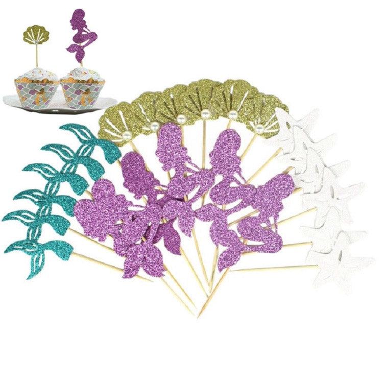 24 PCS / 1 Set Mermaid Princess Party Decorate Cupcakes Inserted Card, Cupcakes Inserted Card