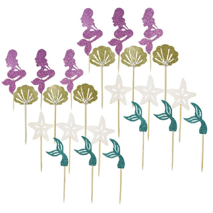 24 PCS / 1 Set Mermaid Princess Party Decorate Cupcakes Inserted Card, Cupcakes Inserted Card