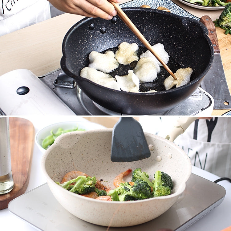 Thick Bottom Maifan Stone Household Small Frying Pan Non Stick Pan Deep Frying Pan, 26cm Black Without Cover, 26cm Beige Without Cover, 28cm Beige Without Cover
