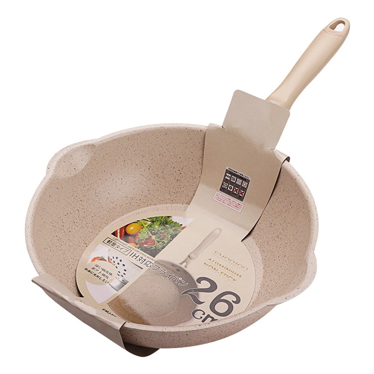 Thick Bottom Maifan Stone Household Small Frying Pan Non Stick Pan Deep Frying Pan, 26cm Black Without Cover, 26cm Beige Without Cover, 28cm Beige Without Cover