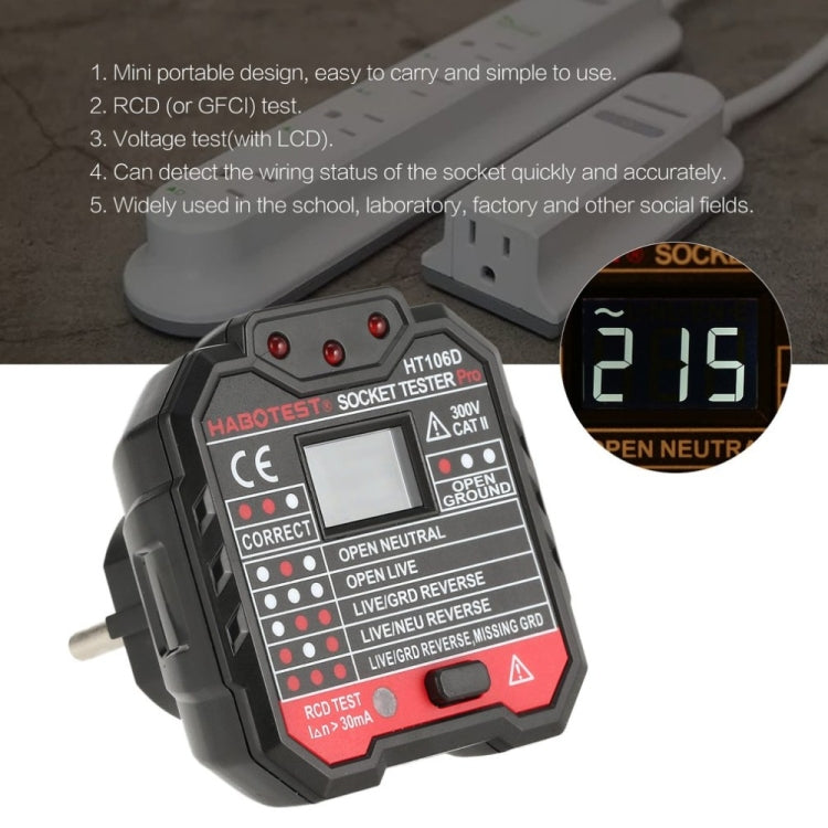 HT106 Socket Testers Voltage Test Detector Ground Line Neutral Line Live Line Leakage Electroscope